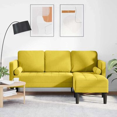 vidaXL Sofa - Lys gul linestof, træben, omvendelig - Sofa vidaXL Sofa - Lys gul linestof, træben, omvendelig - Sofa