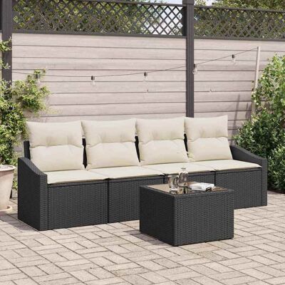 vidaXL Sofa Sæt med pude med opbevaring 5 pcs Sort og Cream polyrattan Sort 55 x 55 x 37 cm vidaXL Sofa Sæt med pude med opbevaring 5 pcs Sort og Cream polyrattan Sort 55 x 55 x 37 cm