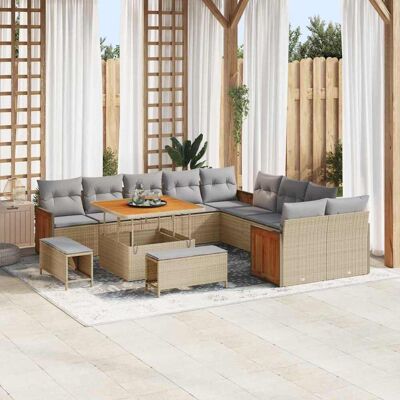 vidaXL Havesofa Sæt med pude 17 pcs Beige og lys grå polyrattan Beige 289 x 283 x 85 cm vidaXL Havesofa Sæt med pude 17 pcs Beige og lys grå polyrattan Beige 289 x 283 x 85 cm