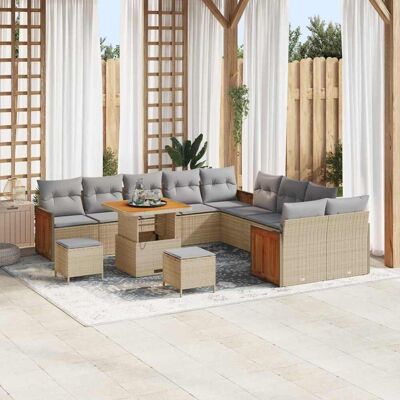 vidaXL Havesofa Sæt med pude 17 pcs Beige og lys grå polyrattan Beige 289 x 283 x 85 cm vidaXL Havesofa Sæt med pude 17 pcs Beige og lys grå polyrattan Beige 289 x 283 x 85 cm