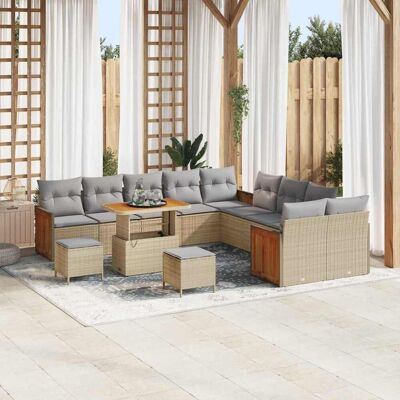 vidaXL Havesofa Sæt med pude 17 pcs Beige og lys grå polyrattan Beige 289 x 283 x 85 cm vidaXL Havesofa Sæt med pude 17 pcs Beige og lys grå polyrattan Beige 289 x 283 x 85 cm