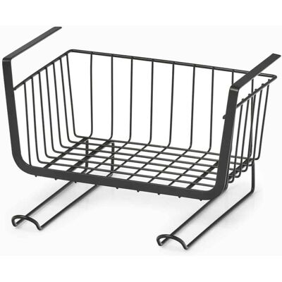 Zeller Hyldehængt kurv med knager - Sort - 31cm x 26cm x 19,3cm - Yvette Zeller Hyldehængt kurv med knager - Sort - 31cm x 26cm x 19,3cm - Yvette