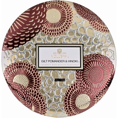 Voluspa 3-Wick Candle Decorative Tin Gilt Pomander & Hinoki 340g Voluspa 3-Wick Candle Decorative Tin Gilt Pomander & Hinoki 340g