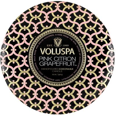 Voluspa Pink Citron Grapefruit 3-gevindet stearinlys - Dekorativ metalboks Voluspa Pink Citron Grapefruit 3-gevindet stearinlys - Dekorativ metalboks