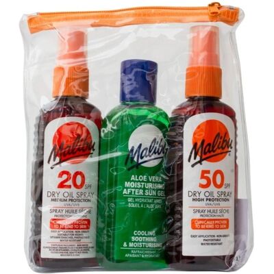 Malibu 3-Pakke SPF20, SPF50 Tør Olie & Aloe After Sun Malibu 3-Pakke SPF20, SPF50 Tør Olie & Aloe After Sun