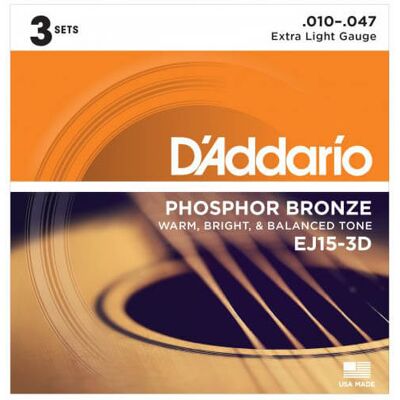 D'Addario EJ15-3D western-guitar-strenge, 010-047 (3 sæt) D'Addario EJ15-3D western-guitar-strenge, 010-047 (3 sæt)
