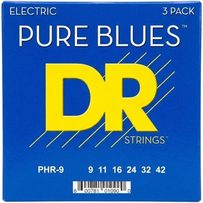 DR Strings PHR9 3PK Pure Blues el-guitar-strenge, 009-042 (3 sæt) DR Strings PHR9 3PK Pure Blues el-guitar-strenge, 009-042 (3 sæt)