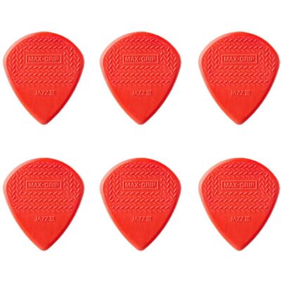 Dunlop Nylon Max Grip Jazz III Red plektre (6 stk.) Dunlop Nylon Max Grip Jazz III Red plektre (6 stk.)