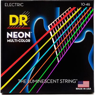 DR Strings NMCE-10 Hi-Def neon multi-color el-guitar-strenge, 010-046 DR Strings NMCE-10 Hi-Def neon multi-color el-guitar-strenge, 010-046