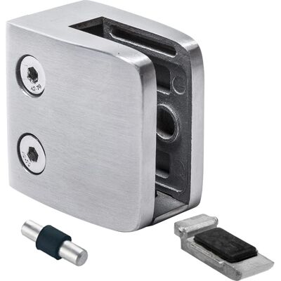 Glasholder 8-12,76 Mm 52x52x32 Mm Beslag Og Pin Aisi 304 Fladt System Satin Glasholder 8-12,76 Mm 52x52x32 Mm Beslag Og Pin Aisi 304 Fladt System Satin