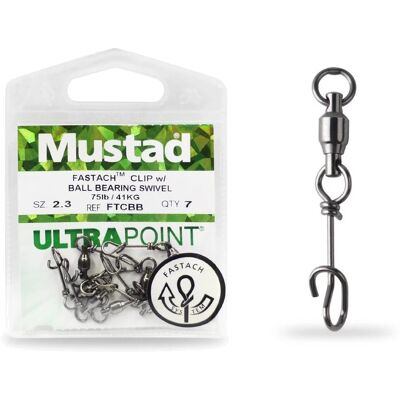 Mustad Fastach Clip W Ball Bearing Swivel-1.2 Mustad Fastach Clip W Ball Bearing Swivel-1.2