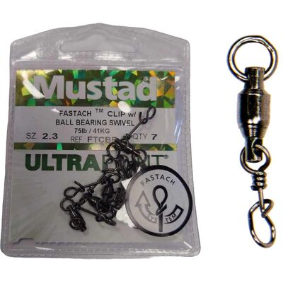 Mustad Fastach Clip W Ball Bearing Swivel-4.5 Mustad Fastach Clip W Ball Bearing Swivel-4.5