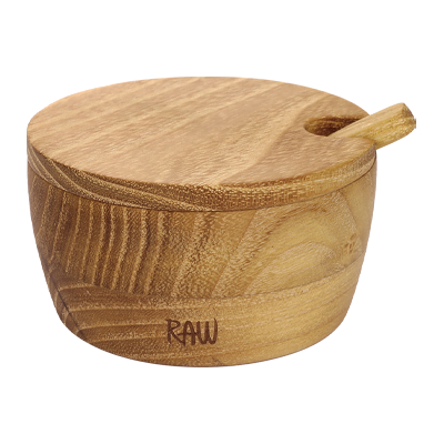 Aida Raw Teak Saltkar Med Låg Og Ske Aida Raw Teak Saltkar Med Låg Og Ske