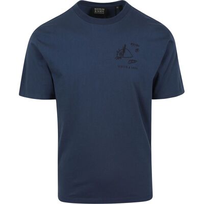 Scotch and Soda T-shirt med Marineprint Blå Mørkeblå måle XL Scotch and Soda T-shirt med Marineprint Blå Mørkeblå måle XL
