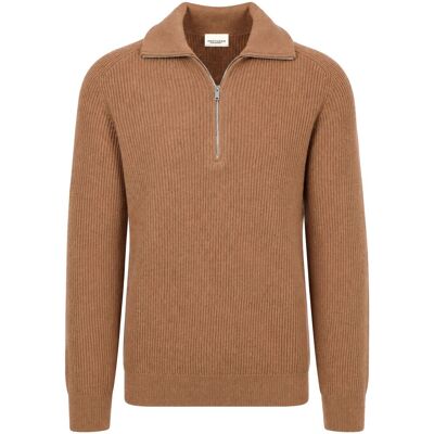 Profuomo Half Zip Sweater Wool Brun Cognac måle XL Profuomo Half Zip Sweater Wool Brun Cognac måle XL