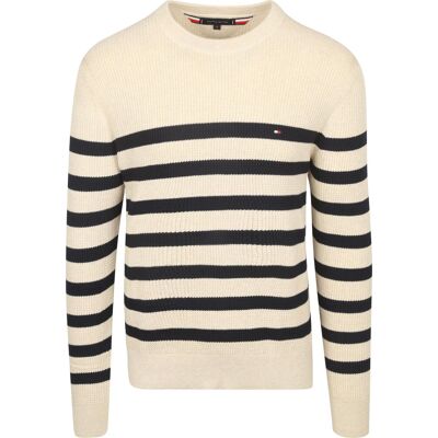 Tommy Hilfiger Sweatshirt med Ink Stripes i Beige Mørkeblå måle M Tommy Hilfiger Sweatshirt med Ink Stripes i Beige Mørkeblå måle M