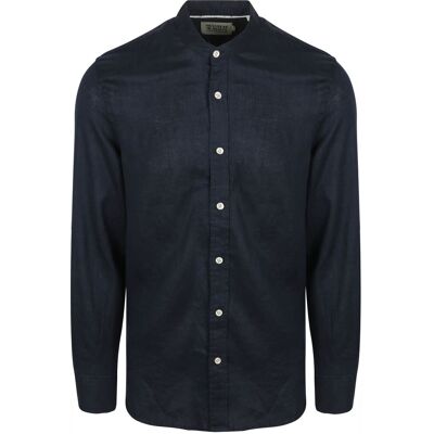 Scotch and Soda Linned Skjorte i Mao-stil i Marineblå Mørkeblå måle XL Scotch and Soda Linned Skjorte i Mao-stil i Marineblå Mørkeblå måle XL