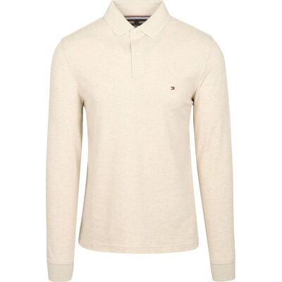 Tommy Hilfiger Langærmet Polo Melange Ecru Beige Off-white måle XXL Tommy Hilfiger Langærmet Polo Melange Ecru Beige Off-white måle XXL