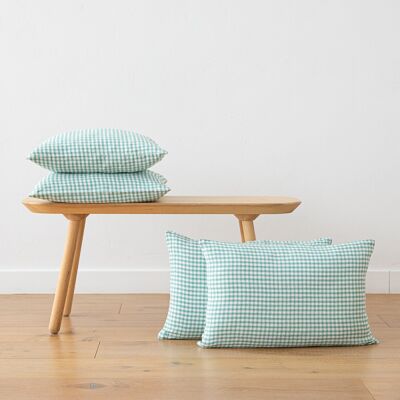 LinenMe Gingham pudebetræk i hør, Aqua Foam AQUA FOAM LinenMe Gingham pudebetræk i hør, Aqua Foam AQUA FOAM