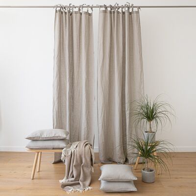 LinenMe Gardin med bindebånd, 100% hør, taupe, stenvasket TAUPE LinenMe Gardin med bindebånd, 100% hør, taupe, stenvasket TAUPE