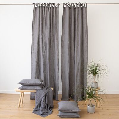 LinenMe Gardin med bindebånd, 100% hør, steel grey, stenvasket STEEL GREY LinenMe Gardin med bindebånd, 100% hør, steel grey, stenvasket STEEL GREY