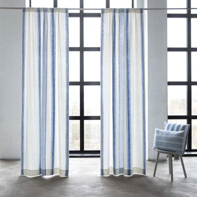 LinenMe Gardin med løbegang i hør, off white blue, tuscany OFF WHITE/BLUE LinenMe Gardin med løbegang i hør, off white blue, tuscany OFF WHITE/BLUE