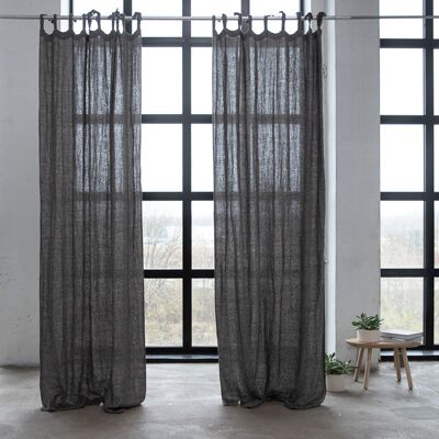 LinenMe Gardin med bindebånd, 100% hør, naturfarvet / sort, Rustico NATURAL / BLACK LinenMe Gardin med bindebånd, 100% hør, naturfarvet / sort, Rustico NATURAL / BLACK