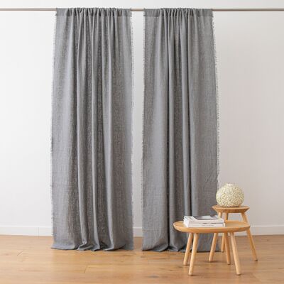 LinenMe Gardin med løbegang i hør, grafit-farvet, Terra Fringe GRAPHITE LinenMe Gardin med løbegang i hør, grafit-farvet, Terra Fringe GRAPHITE