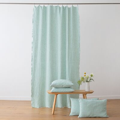 LinenMe Gardin i hør, Aqua Foam, Gingham Babylock AQUA FOAM LinenMe Gardin i hør, Aqua Foam, Gingham Babylock AQUA FOAM