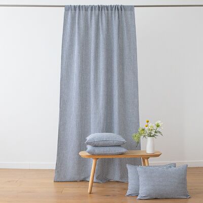 LinenMe Gardin med løbegang i hør Indigo Gingham INDIGO LinenMe Gardin med løbegang i hør Indigo Gingham INDIGO