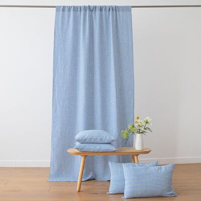 LinenMe Gardin med løbegang i hør Blå Gingham BLUE LinenMe Gardin med løbegang i hør Blå Gingham BLUE