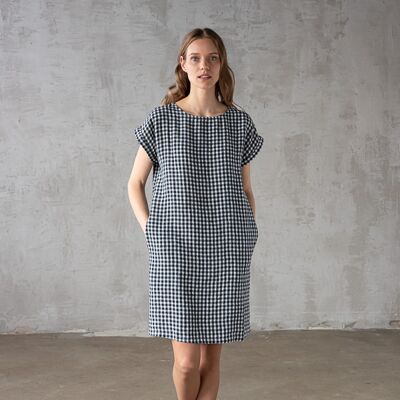 LinenMe Kjole i hør, marineblå hvid, ternet, Alice NAVY WHITE CHECK LinenMe Kjole i hør, marineblå hvid, ternet, Alice NAVY WHITE CHECK