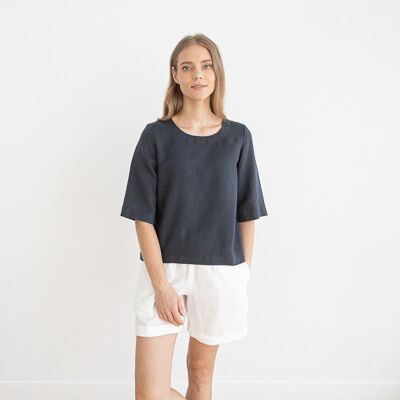 LinenMe Bluse i 100% hør, anthrazite, Nora ANTHRACITE LinenMe Bluse i 100% hør, anthrazite, Nora ANTHRACITE