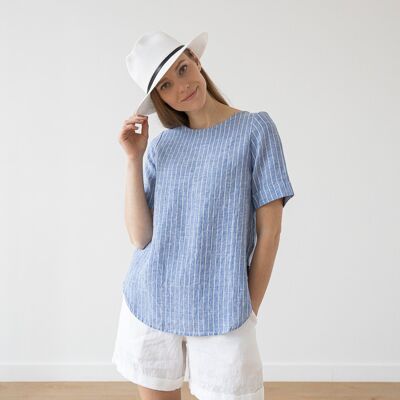 LinenMe Blå bluse i hør, stor stribe, Luisa LARGE STRIPE BLUE LinenMe Blå bluse i hør, stor stribe, Luisa LARGE STRIPE BLUE