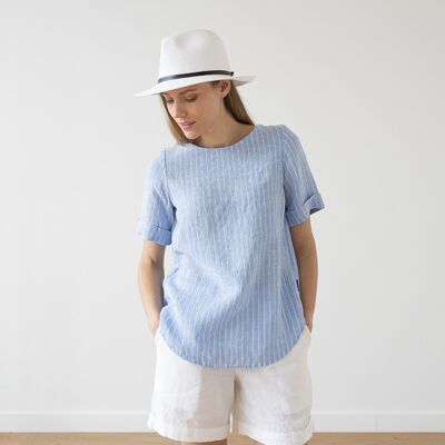 LinenMe Lyseblå bluse i hør, stor stribe, Luisa LARGE STRIPE LIGHT BLUE LinenMe Lyseblå bluse i hør, stor stribe, Luisa LARGE STRIPE LIGHT BLUE