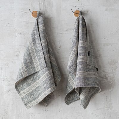 LinenMe Sæt med 1 stk. håndklæde og 1 stk. gæstehåndklæde, Multi Striped BLACK/NATURAL LinenMe Sæt med 1 stk. håndklæde og 1 stk. gæstehåndklæde, Multi Striped BLACK/NATURAL