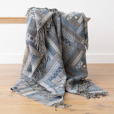 LinenMe Plaid i merino uld, blå, Marta BLUE GREY LinenMe Plaid i merino uld, blå, Marta BLUE GREY
