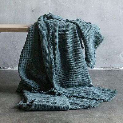 LinenMe Plaid i hør, grønt, forvasket, Waffle Big BALSAM GREEN LinenMe Plaid i hør, grønt, forvasket, Waffle Big BALSAM GREEN