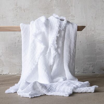 LinenMe Plaid i hør, hvid, forvasket, Waffle Big Fringe WHITE LinenMe Plaid i hør, hvid, forvasket, Waffle Big Fringe WHITE