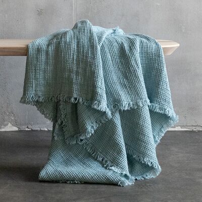 LinenMe Plaid i hør, blå, forvasket, Waffle Big Fringe STONE BLUE LinenMe Plaid i hør, blå, forvasket, Waffle Big Fringe STONE BLUE