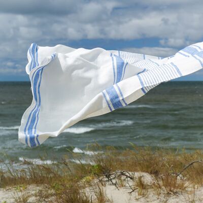 LinenMe Strandhåndklæde i hør, hvidt / blåt, Tuscany BLUE WHITE LinenMe Strandhåndklæde i hør, hvidt / blåt, Tuscany BLUE WHITE