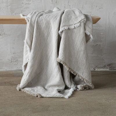 LinenMe Plaid i hør, havregrød-farvet, Rustico Fringe OATMEAL LinenMe Plaid i hør, havregrød-farvet, Rustico Fringe OATMEAL