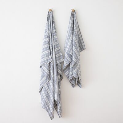 LinenMe Strandhåndklæde i hør, indigo, Multistripe INDIGO WHITE LinenMe Strandhåndklæde i hør, indigo, Multistripe INDIGO WHITE