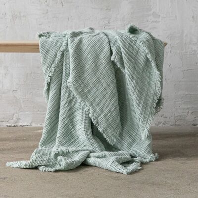 LinenMe Plaid i hør, Sea Foam, forvasket, Waffle Big Fringe SEA FOAM LinenMe Plaid i hør, Sea Foam, forvasket, Waffle Big Fringe SEA FOAM