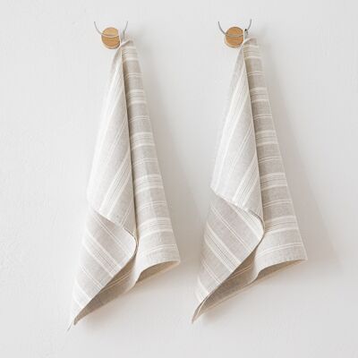 LinenMe Hørhåndklæder, 2 stk., Off White Natural, Multistripe WHITE / NATURAL LinenMe Hørhåndklæder, 2 stk., Off White Natural, Multistripe WHITE / NATURAL