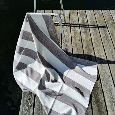 LinenMe Strandhåndklæde i hør Mørkegrå Napa GRAPHITE WHITE LinenMe Strandhåndklæde i hør Mørkegrå Napa GRAPHITE WHITE