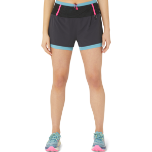 Asics Women's Fujitrail 2-N-1 Short Performance Black/Gris Blue XS, Performance Black/Gris Blue