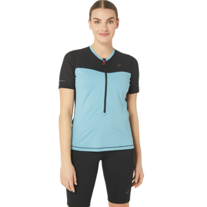 Asics Women's Fujitrail Short Sleeve Top Performance Black/Gris Blue L, Performance Black/Gris Blue