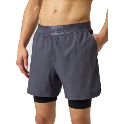Björn Borg Men's Borg 2 In 1 Shorts Asphalt, XL Björn Borg Men's Borg 2 In 1 Shorts Asphalt, XL