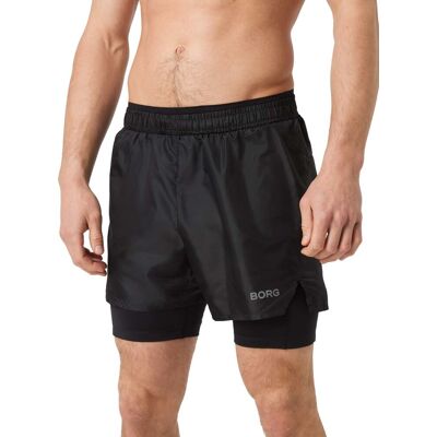 Björn Borg Men's Borg Running Shorts 2 In 1 Black Beauty, XL Björn Borg Men's Borg Running Shorts 2 In 1 Black Beauty, XL